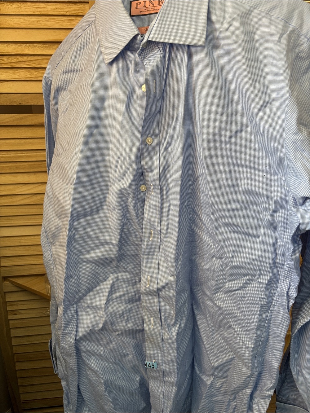 Thomas Pink Light Blue Check Men's Dress Shirt 17